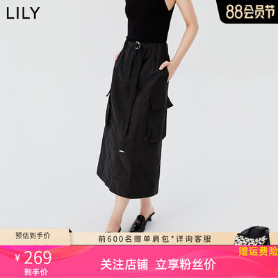 【商场同款】LILY2023秋新款女装时尚都市通勤休闲口袋直筒半身裙