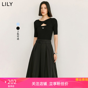 修身 LILY2024夏新款 设计感镂空别致扭结通勤款 针织衫 女装 内搭上衣