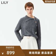 【商场同款】LILY2023冬新款女装绵羊毛复古翻领别致通勤款针织衫