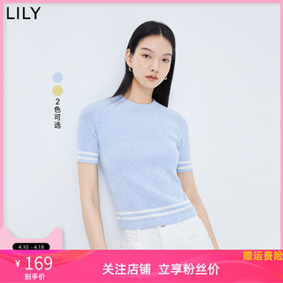 毛针织衫 打底衫 气质纯色修身 LILY2023夏新款 短袖 女装 商场同款