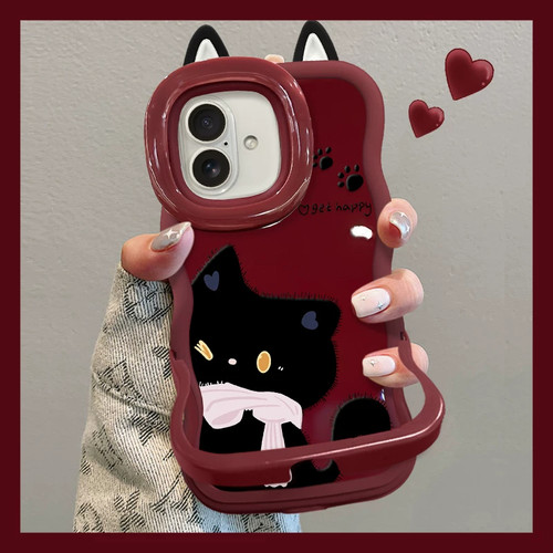 全型号隐形双支架炸毛黑猫手机壳