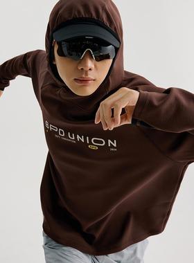 BuPaiDui 华夫格长袖连帽T恤户外男女同款Logo字母印花宽松上衣