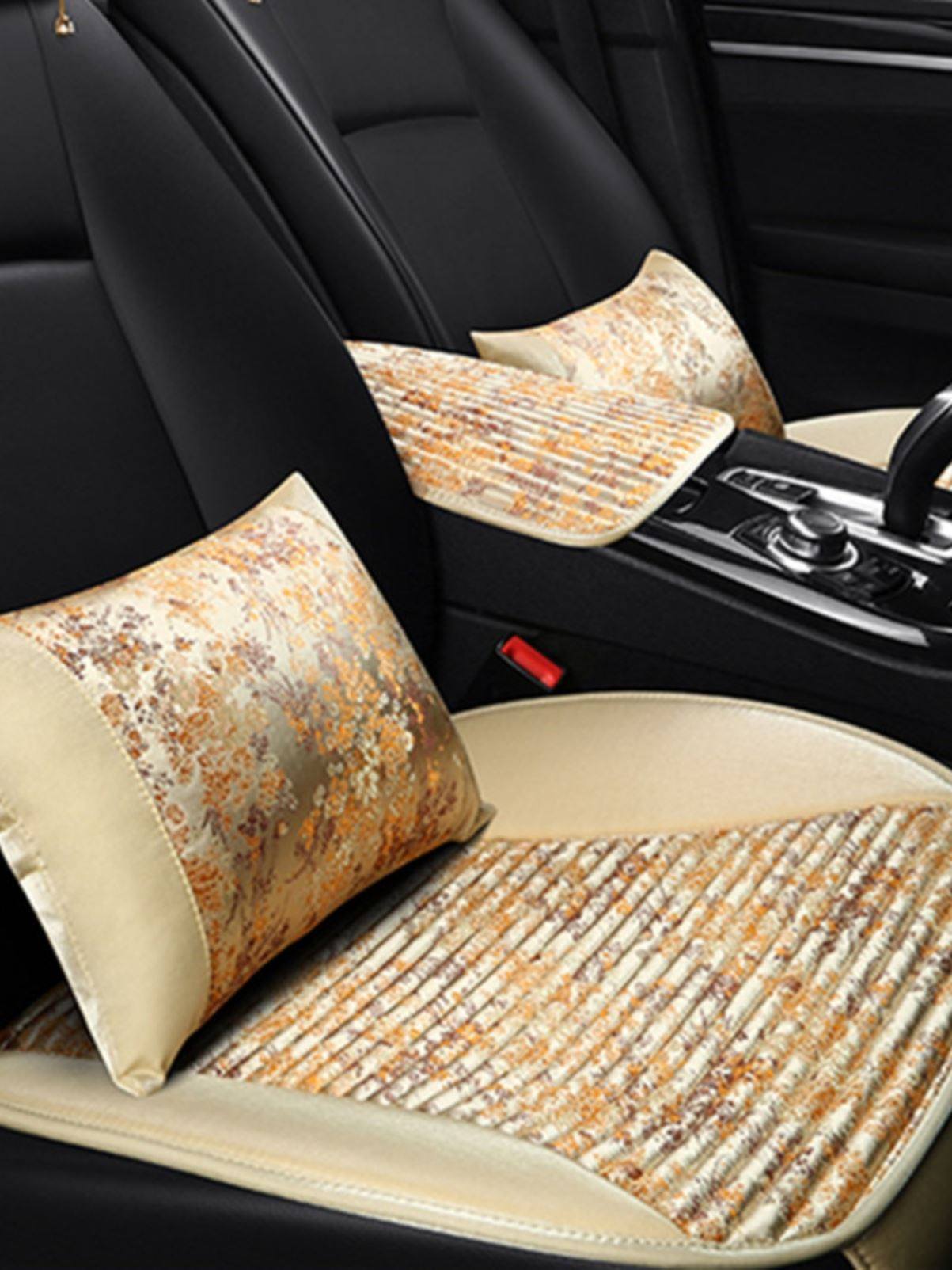 贡缎刺绣汽车坐垫冬季女神网红三件套后排单片四季通用车内座垫