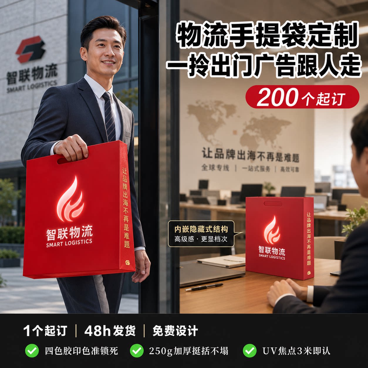 跨境物流公司宣传手提袋定制纸袋定做广告印logo跨境电商展会资料