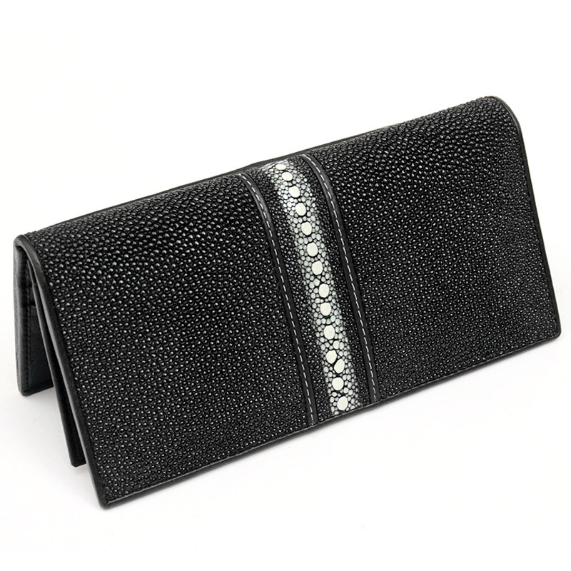 泰国珍珠鱼皮公鱼钱包 男女二折长款西装夹票夹真皮钱夹多功能包