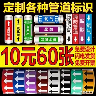 反光膜管道标识贴纸标识牌介质管道标识流向箭头色环标签贴自来水进水回水压缩空气蒸气天然气消防管路警示牌