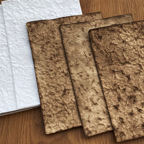 纯手工咖啡染色古法纹理纸做旧手帐junk journal拼贴装饰素材纸 - 封面