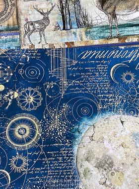 Junk Journal星辰宇宙星座狼鹿背景纸天文艺术手帐复古装饰素材纸