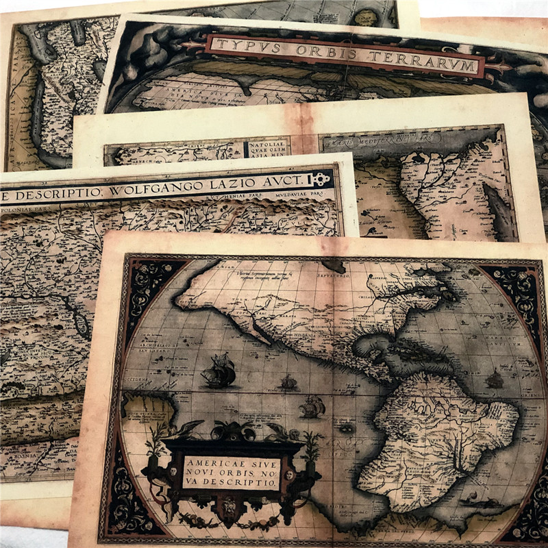junk journal复古地图中世纪大尺寸图纸 手帐拼贴装饰便签素材纸