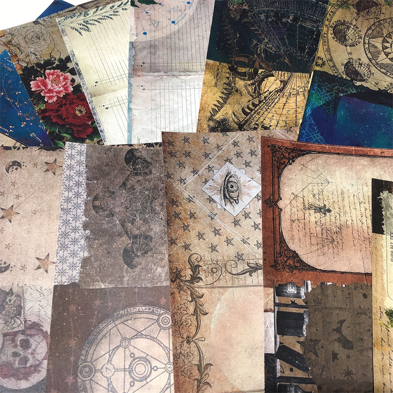 复古暗黑图腾日记魔法素材 junk journal 手帐拼贴装饰摆拍背景纸