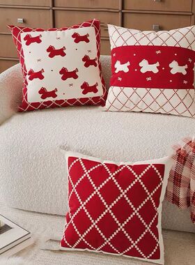 马年复古轻奢红色抱枕客厅沙发装饰摆件靠垫含芯飘窗床头靠垫枕套