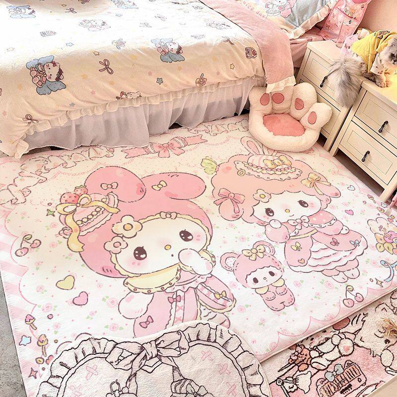 日系古早HelloKitty仿羊绒地毯甜点兔宿舍卧室床边地毯飘窗垫子