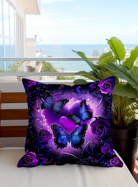 紫色玫瑰蝴蝶抱枕爆款家用沙发超软靠垫含芯房间飘窗床头腰靠枕套