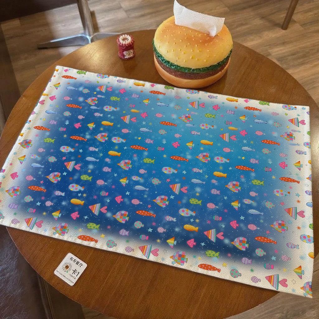 海洋世界棉麻桌布卡通可爱小鱼快快游防烫桌垫布手账背景装饰桌布