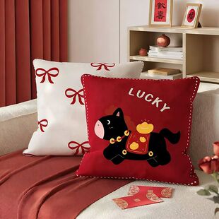 新款马年一定红抱枕新年客厅沙发靠垫红色过年装饰枕喜庆卧室靠枕
