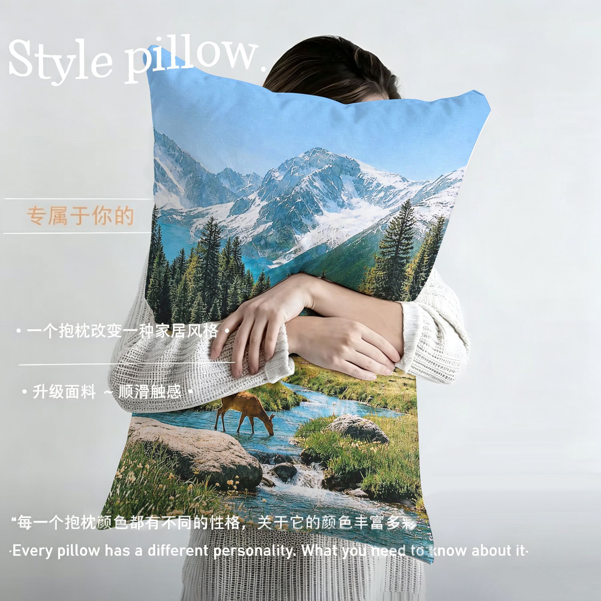 欧式高级感油画风景长抱枕复古动物装饰房间床上枕头沙发卧室靠枕