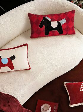 新款马上有福卡通抱枕红色新年客厅卧室儿童房宿舍长方形床头靠枕