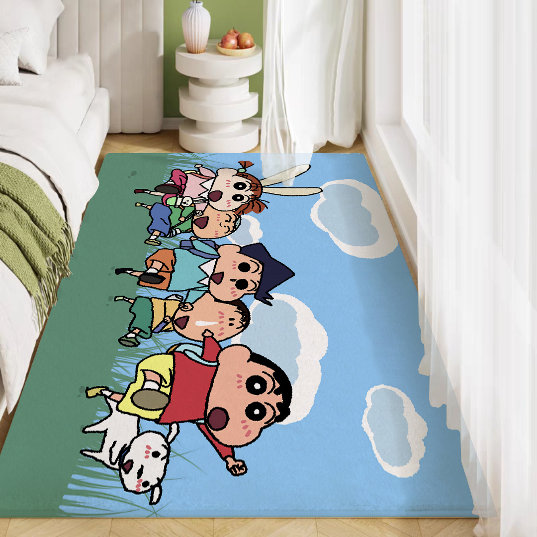 蜡笔小新周边仿羊绒地毯卡通可爱卧室床边毯客厅飘窗毛绒铺地垫