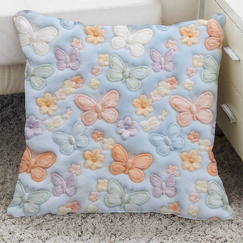 唯美蝴蝶系列印花抱枕家居沙发超软靠枕房间飘窗床头靠背含芯枕套