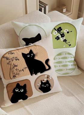 卡通猫咪抱枕沙发靠枕氛围感客厅书房装饰含芯靠背枕卧室飘窗枕套