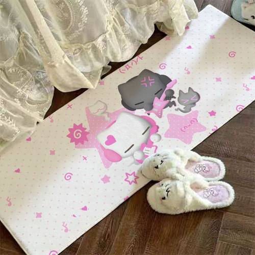 可爱古早音乐小猫仿羊绒地垫卧室房间床边毯阳台飘窗垫子入户脚垫