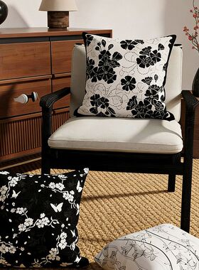 法式黑色蝴蝶抱枕中古风沙发抱枕客厅轻奢高级感床上枕头复古靠垫