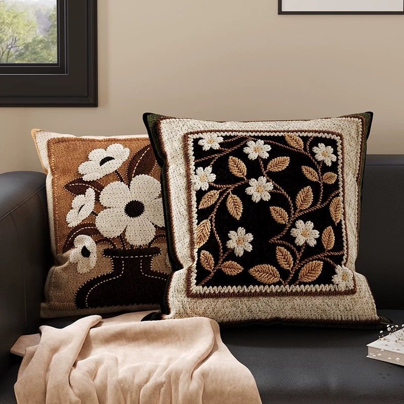 中古风抱枕3d数码印花仿刺绣沙发枕复古床头靠垫靠背含芯可拆洗枕