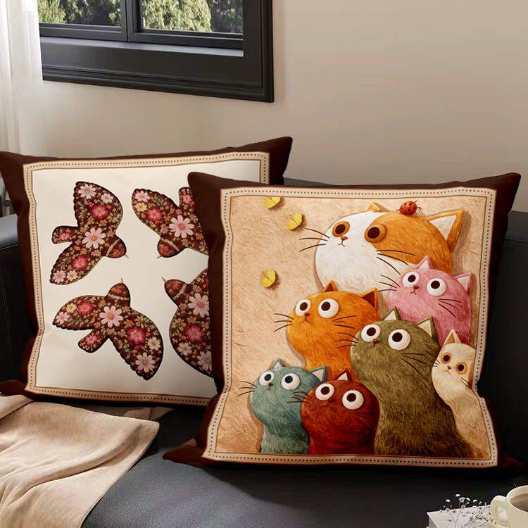 卡通沙发抱枕可爱插画平面印花抱枕套卧室飘窗靠枕车用车内靠背枕