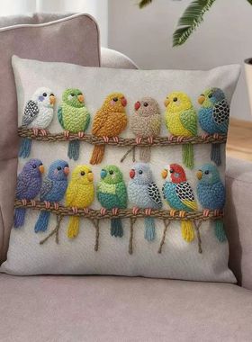 可爱彩色鹦鹉小鸟抱枕卧室床头腰垫汽车沙发装饰靠垫跨境小鸟枕套