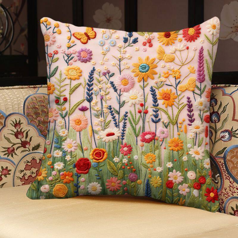 春日花卉仿刺绣抱枕平面印花抱枕套外皮沙发车载靠垫含芯床头腰枕
