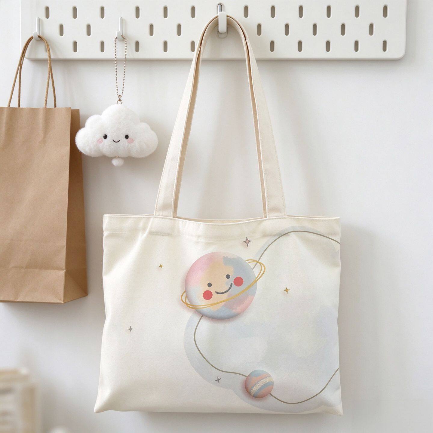 软萌行星插画帆布包少女风星空元素日常通勤学生装书单肩手提包包