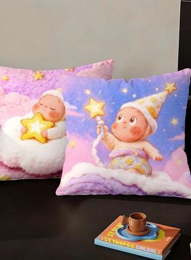 爆款毛绒呆萌星星人平面印花抱枕可爱卡通宿舍客厅软萌装饰抱枕
