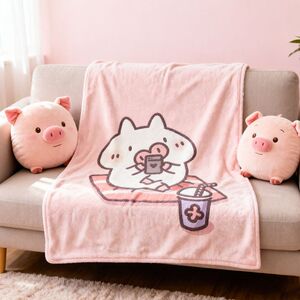 可爱卡通甜宝小猪法兰绒毛毯夏季午睡办公室披肩毯学生宿舍空调毯