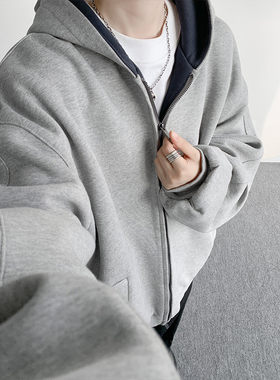 男士拉链衫上衣连帽常规款宽松型通勤风侧缝插袋卫衣2026新款秋冬