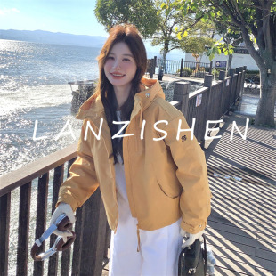 白鸭绒外套 小个子冲锋衣式 LANZISHEN羽绒服女冬季 派克服2025新款