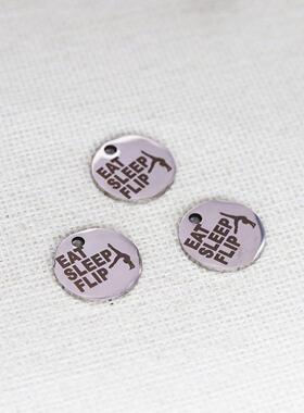 1pcsEating and sleeping flip 激光雕刻不锈钢饰品配件