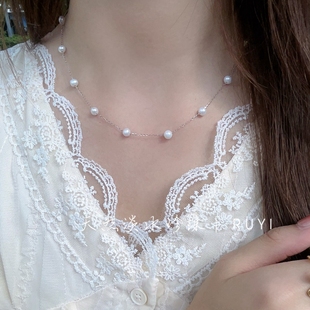 赵露思同款满天星天然淡水真珍珠项链超仙女S925通体纯银锁骨链女