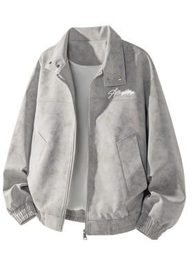 美式花体签名字母经典潮牌皮夹克外套