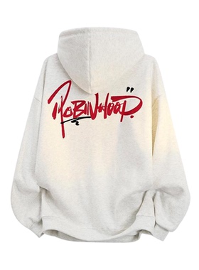 美式复古花体字logo手绘涂鸦字母印花连帽卫衣