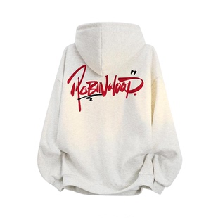 美式复古花体字logo手绘涂鸦字母印花连帽卫衣