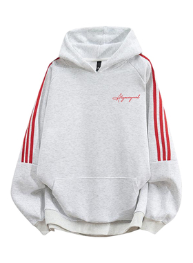 三条杠美式潮流复古接头艺术签名花体字连帽卫衣