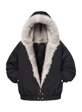 冬季座山雕加厚短款棉衣外套美式复古高街保暖连帽棉服