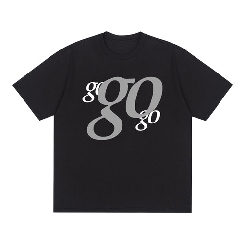 go go美式复古字母涂鸦大Logo撞色印花嘻哈百搭宽松短袖T恤