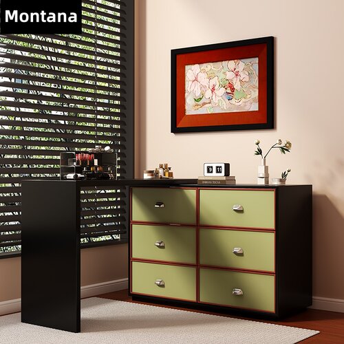 Montana 中古风梳妆台斗柜妆台一体床尾柜烤漆撞色复古L型化妆桌