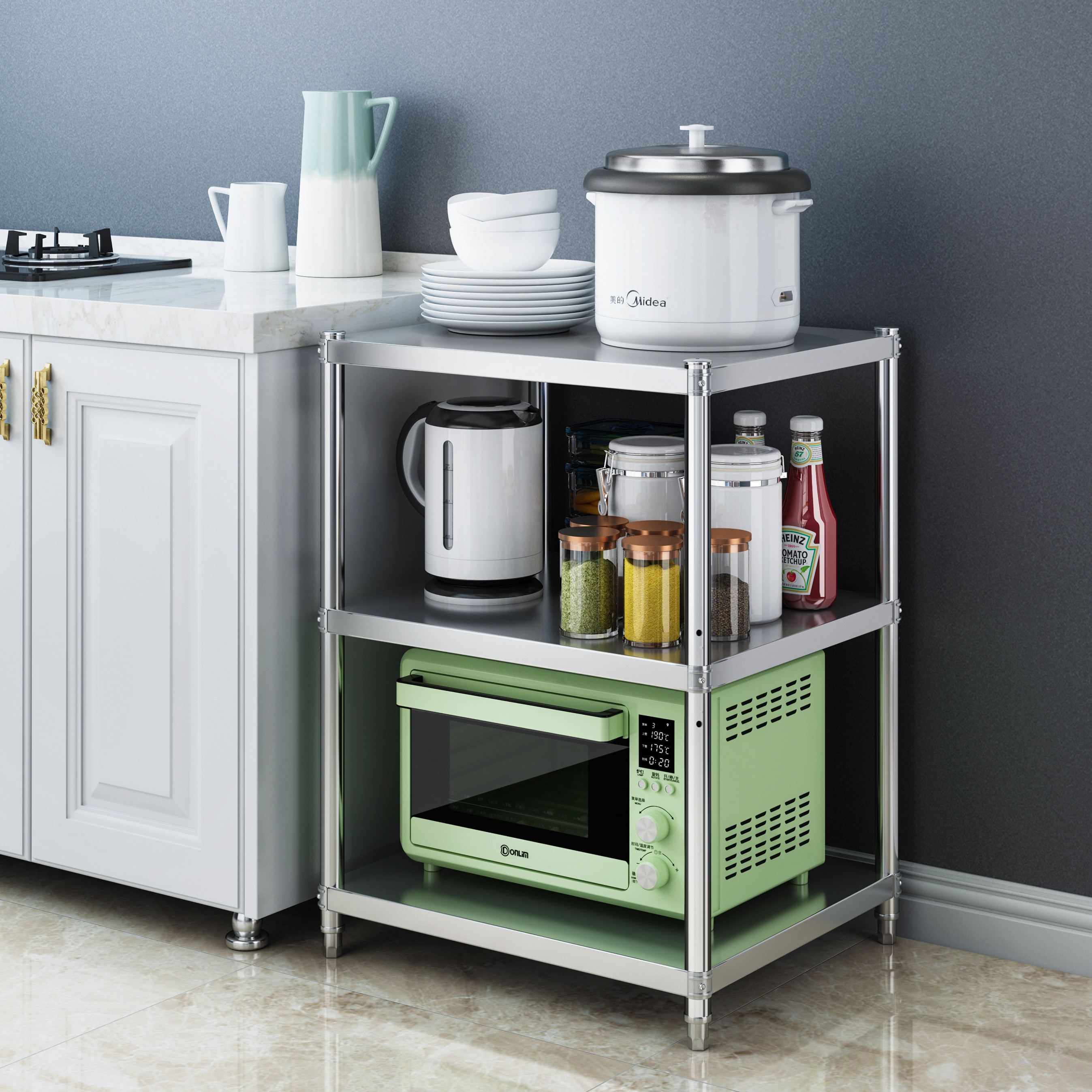 落地多层窄款厨房置物架不锈钢