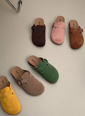 opel手工鞋真皮凉拖女磨砂牛皮懒人鞋包头半拖鞋勃肯鞋一脚蹬韩国