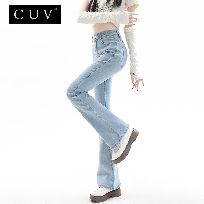 CUV浅色微喇牛仔裤女春秋2025新款高腰修身显瘦百搭小个子马蹄裤