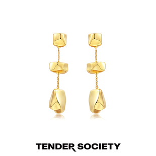 Tender Society醉舟系列金色冰块链条耳环耳坠原创设计小众高级感