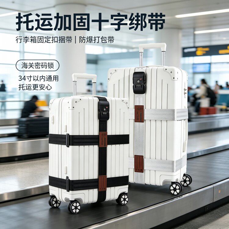 行李箱绑带十字打包带托运加固带固定扣捆旅行箱防爆带海关密码锁