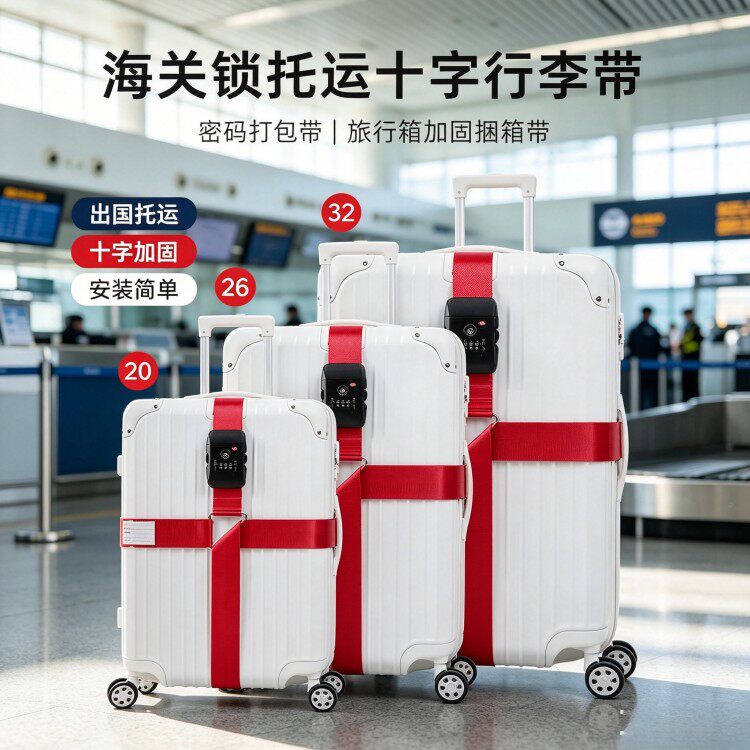 出国旅行箱捆绑带十字行李带海关锁托运密码打包带加固捆箱带